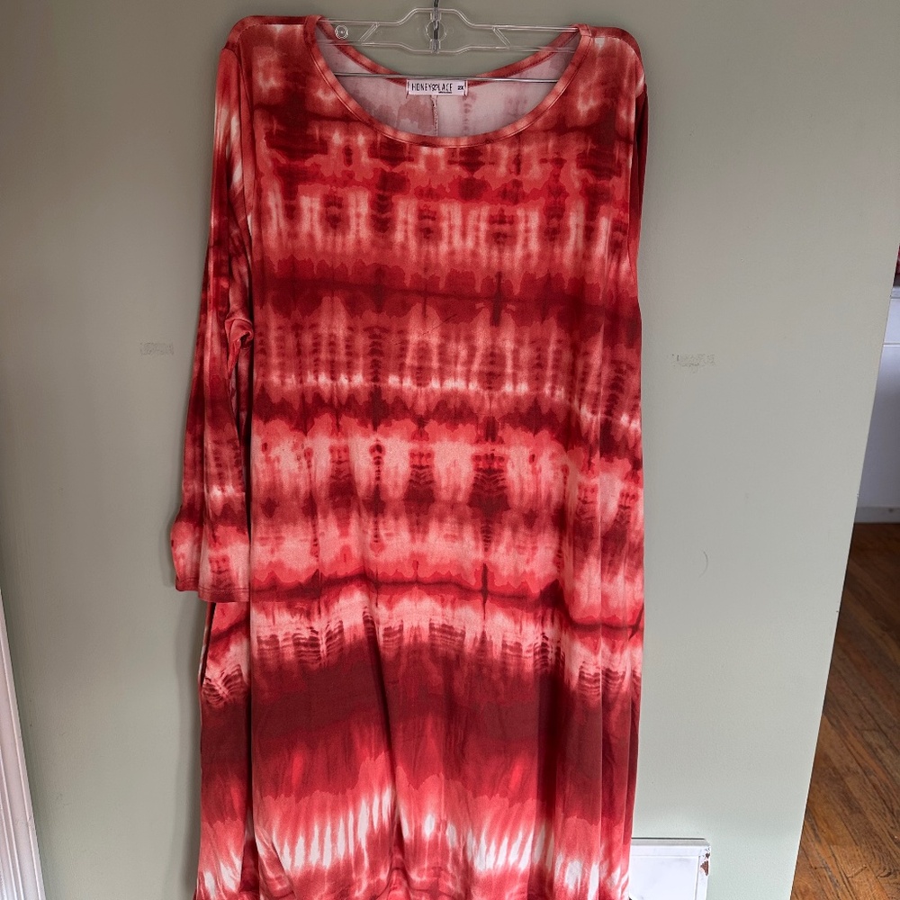 Honey and Lace Long Sleeve Dress Pockets Swing Size 2X Tie Dye Autumn